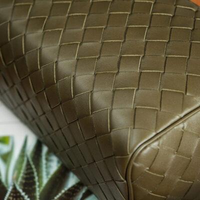 Woven Doppkit Túi Du Lịch Da Bò Nappa Olive