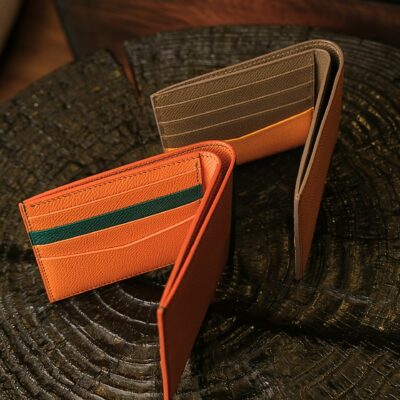 Ví Gập Da Bê Epsom Cam, Vàng