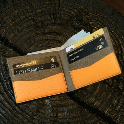 Ví Gập Da Bê Epsom Cam, Vàng