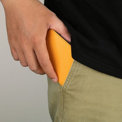 Ví Gập Da Bê Epsom Cam, Vàng