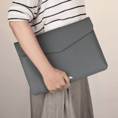 Bao Da Macbook, Laptop Da Bê Epsom Xám