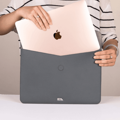 Bao Da Macbook, Laptop Da Bê Epsom Xám