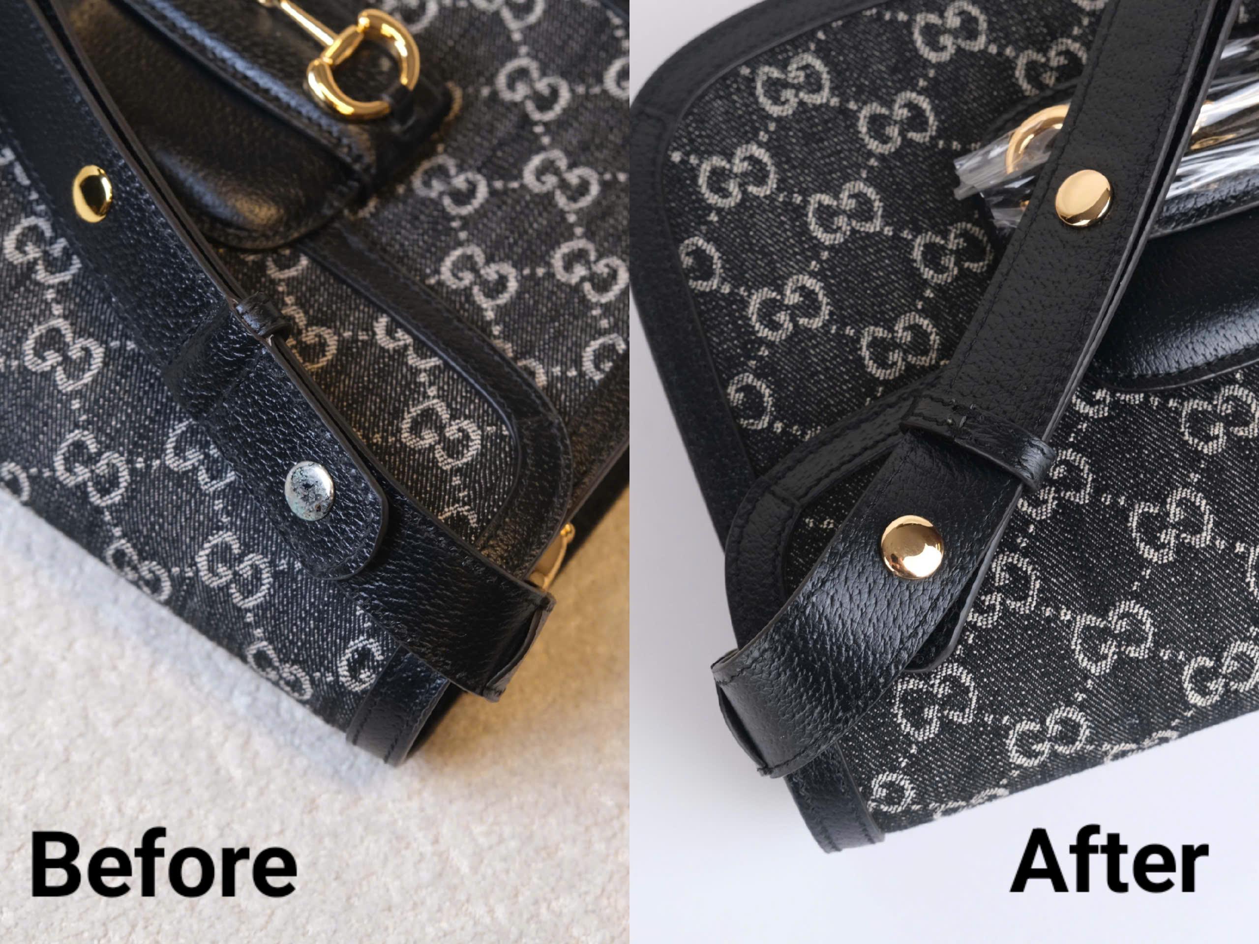 Thay nút túi Gucci bị tróc màu - phục hồi phụ kiện kim loại - Before After tại Koi Leather Sửa túi Gucci