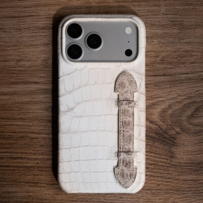 Ốp Lưng iPhone Da Cá Sấu Himalaya Trắng Kem - Có Quai Cầm
