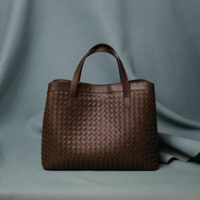Túi Loom Da Bò Đan Intrecciato Nâu - Size Large