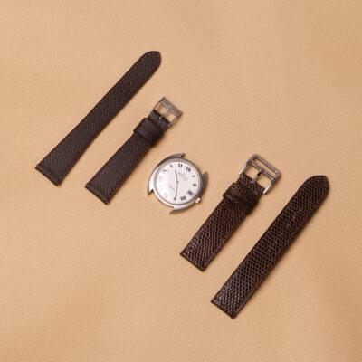 Bộ 2 Dây Da Đồng Hồ Da Bò Vân Epsom & Da Kỳ Đà Màu Nâu Đậm