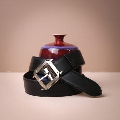 Dây Lưng Da Bò Swift Đen Nâu - Khóa Cartier Bạc