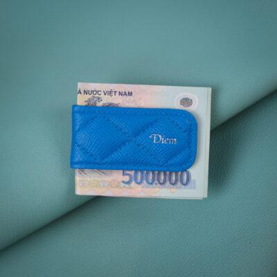 Kẹp Tiền Da Epsom Xanh Blue Khắc Tên Diem