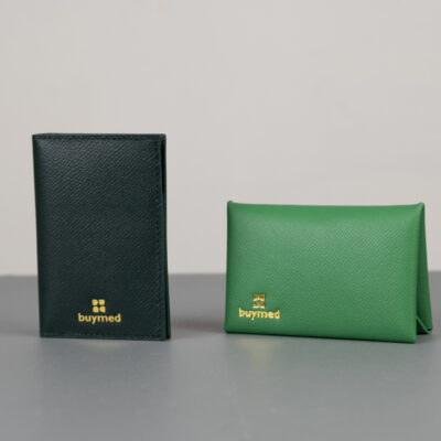 Bộ 2 Ví Da Epsom Xanh Lá - Khắc Logo Buymed