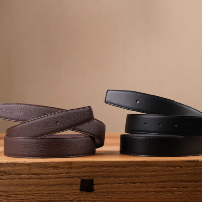 Dây Lưng Da Bò Không Khóa – Đen Swift & Nâu Togo